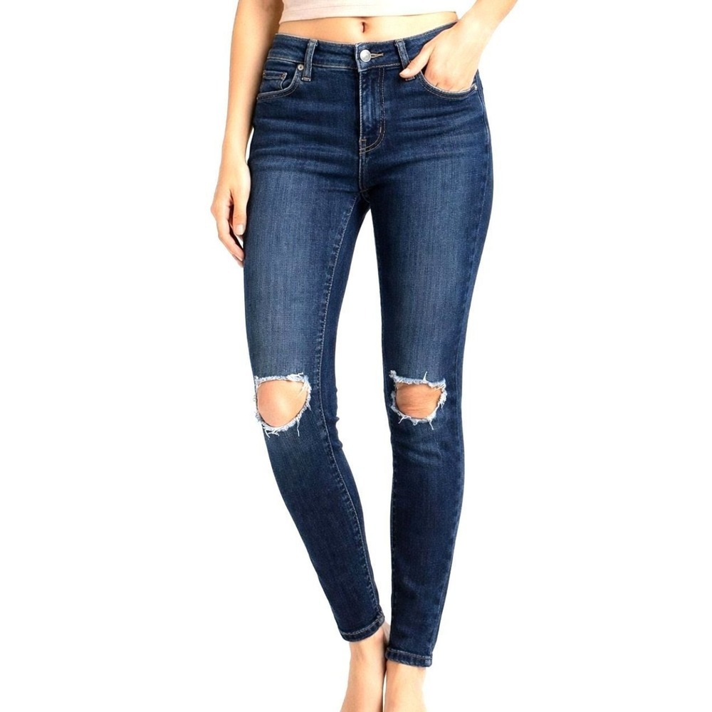 Free People Distressed Knee Skinny Jeans 26 Womens Blue High Rise Denim